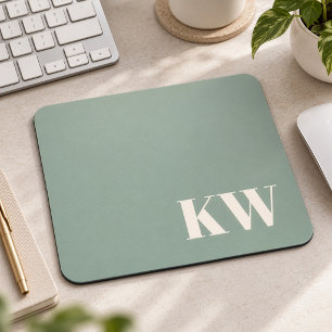 Mousepad Inicial Personalizado Monograma Verde Sage Moderno