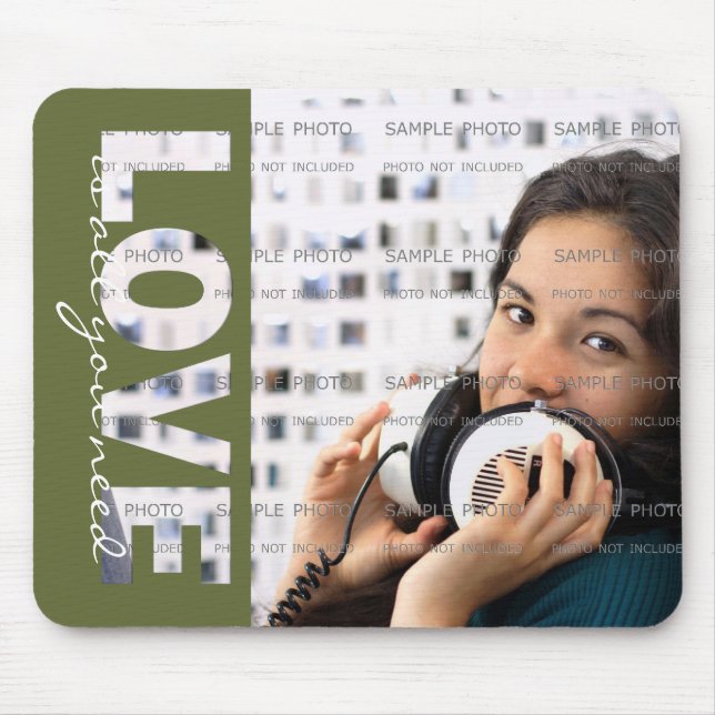 Mousepad Inserção verde da foto dos entalhes do AMOR do dia (Frente)