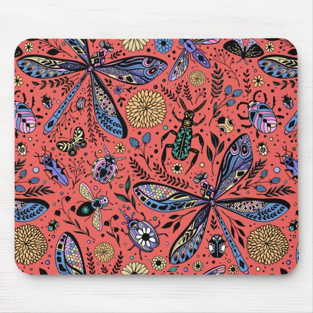Mousepad Insetos de porta em vermelho-coral (Frente)