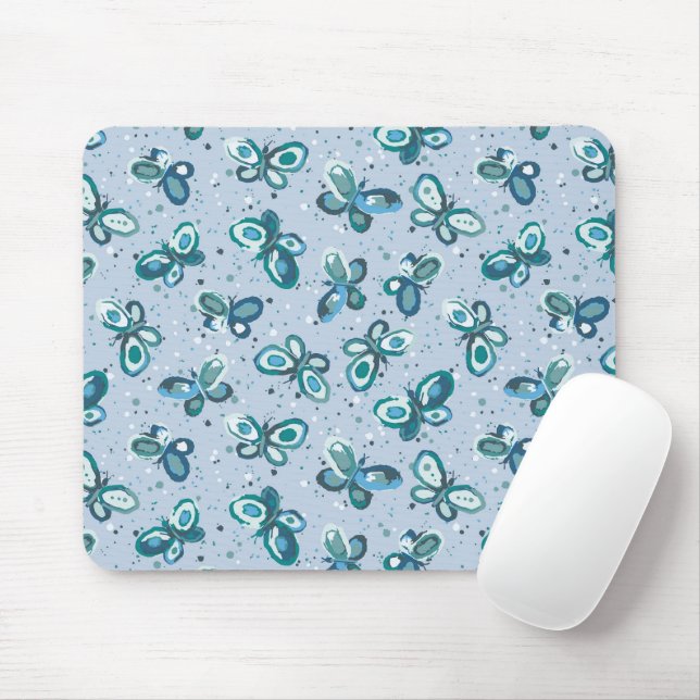 Mousepad Insetos de rabisco Borboletas - azul - padrão infa (Com mouse)