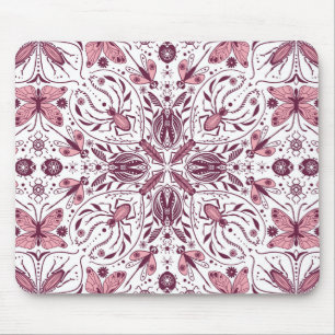 Mousepad Insetos, magenta escura e rosa em branco
