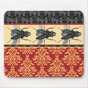 Mousepad Insetos no brocado - damasco elegante, besouro