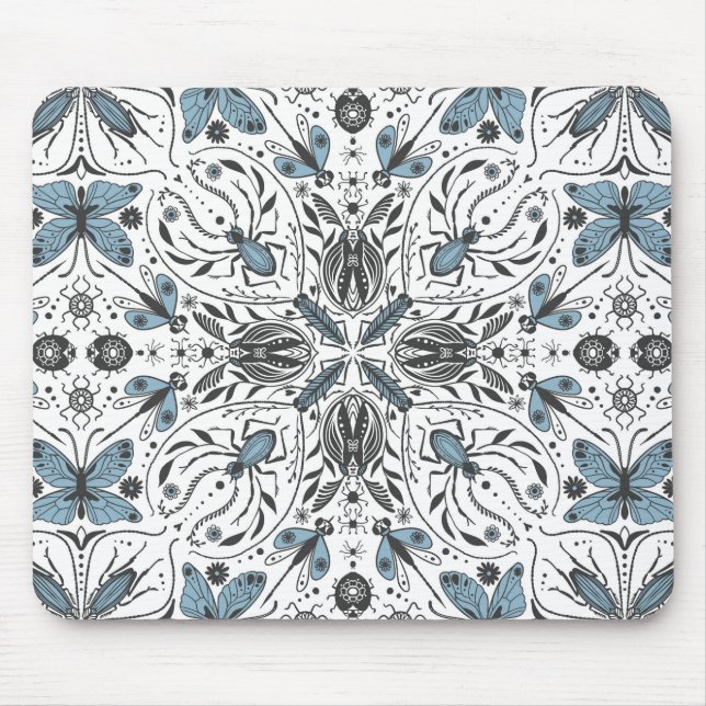 Mousepad Insetos, preto e azul (Frente)