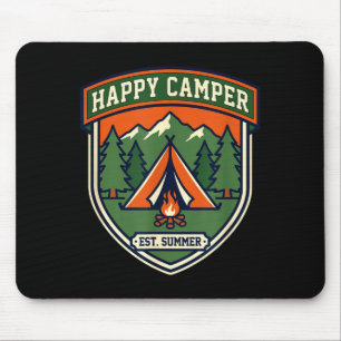 Mousepad Insígnia de acampamento feliz barraca fogueira mon