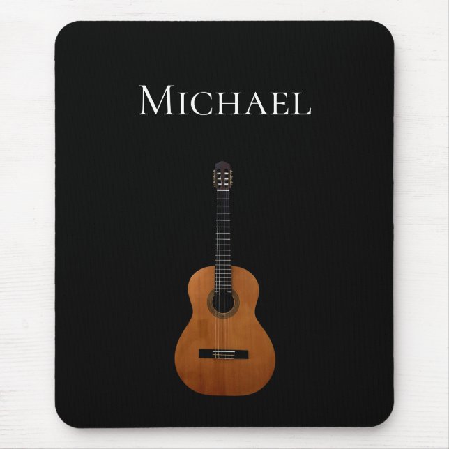 Mousepad Instrumento Musical Guitar Preto Branco (Frente)