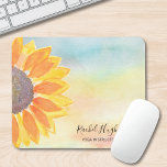 Mousepad Instrutor Sunflower Yoga<br><div class="desc">Este mouse floral é decorado com girassol amarelo,  tipografia de na moda e fundo de aquarela. Facilmente personalizável. Original Watercolor © Michele Davies.</div>