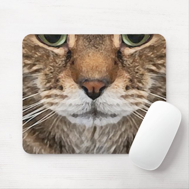 Mousepad Intense Tabby Cat Puss Face - Green Eyes Phot (Com mouse)