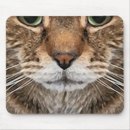 Mousepad Intense Tabby Cat Puss Face - Green Eyes Phot