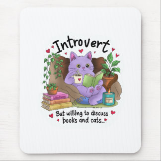 Mousepad Introvertido Mas Disposto a Discutir Livros e Gato