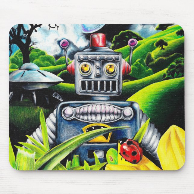 Mousepad Invasão robótica - Trabalho de arte de ficção cien (Frente)