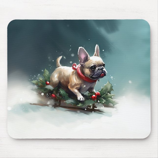 Mousepad Inverno de Natal do Buldogue Francês (Frente)