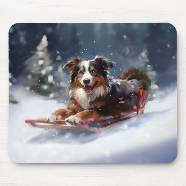 Mousepad Inverno de neve de Natal em Shepherd australiano (Frente)