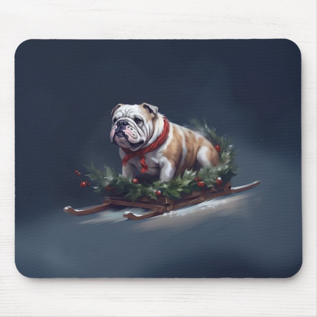 Mousepad Inverno de neve de Natal para Buldog (Frente)