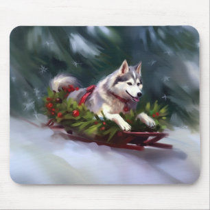 Mousepad Inverno de neve de Natal Siberian Husky