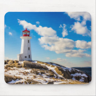 Mousepad Inverno do farol na angra de Peggy, Nova Escóci