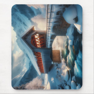 Mousepad Inverno, ponte coberta por neve e rio
