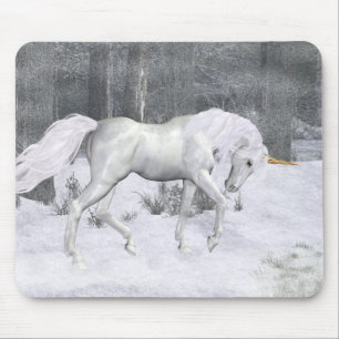 Mousepad Inverno Unicórnio. arte da fantasia