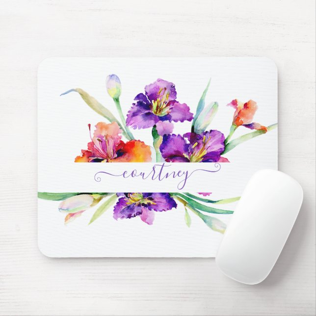 Mousepad Íris em aquarela roxa personalizada (Com mouse)