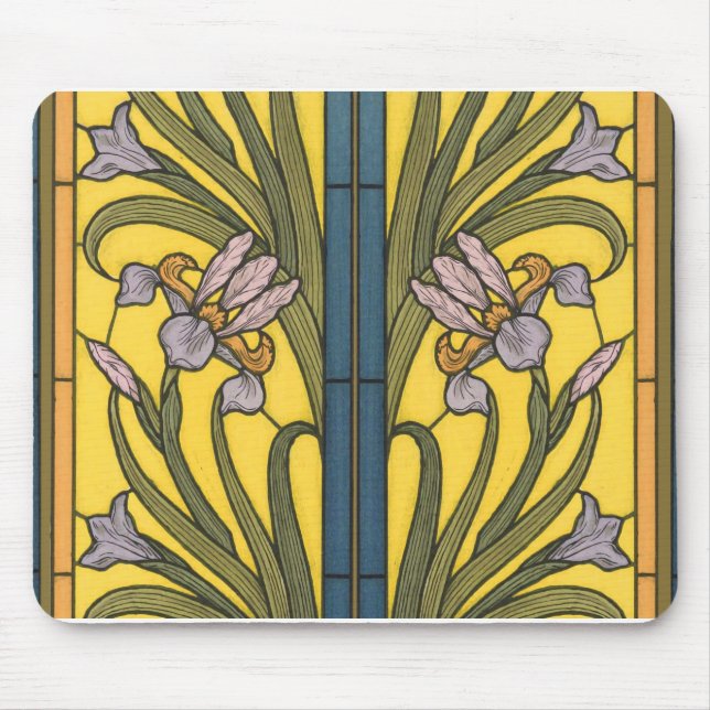 Mousepad Iris Flower Art Nouveau Padrão De Vidro Mantido (Frente)