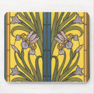 Mousepad Iris Flower Art Nouveau Padrão De Vidro Obtido