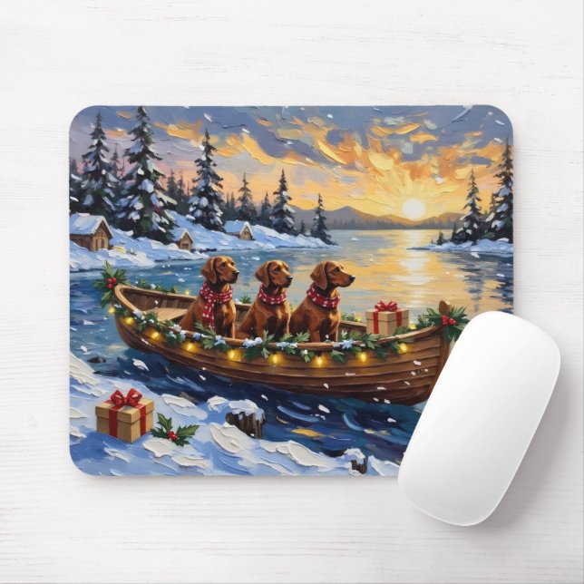 Mousepad Irish Red Setter Christmas Boat Holiday (Com mouse)
