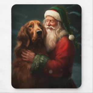 Mousepad Irish Red Setter Papai Noel Natal Festivo