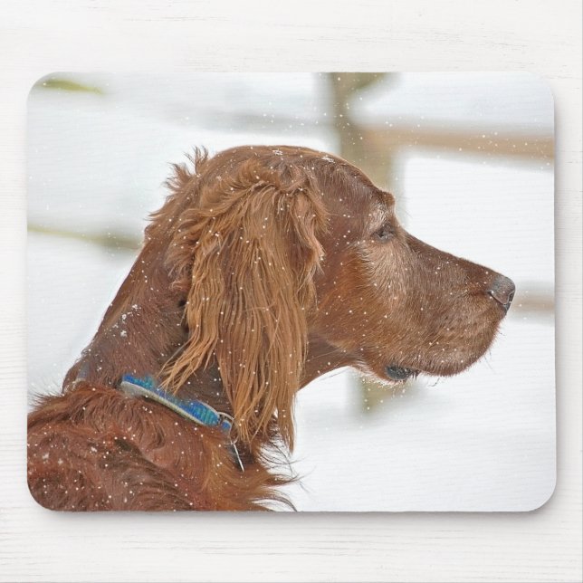 Mousepad Irish Setter com flocos de neve (Frente)