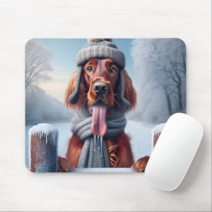 Mousepad Irish Setter com o Winter Scarf and Hat