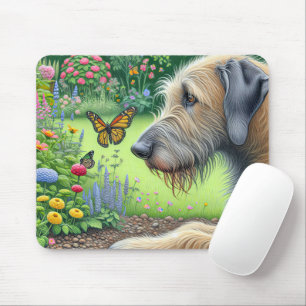 Mousepad Irish Wolfhound Assistindo uma borboleta