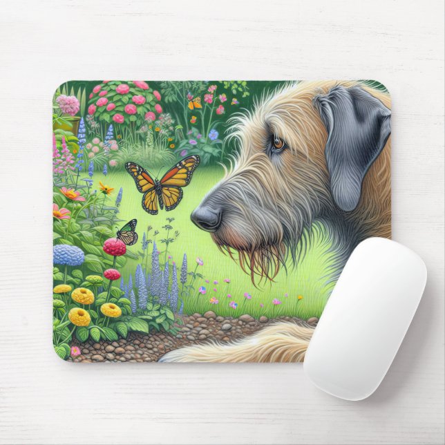 Mousepad Irish Wolfhound Assistindo uma borboleta (Com mouse)