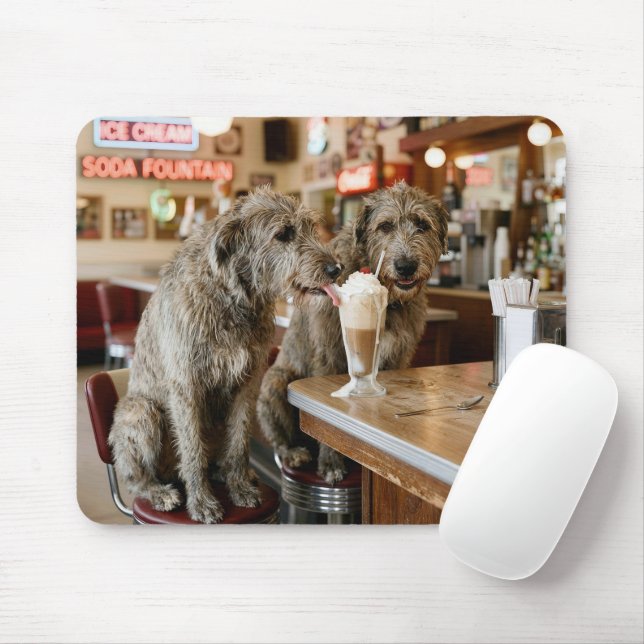 Mousepad Irish Wolfhounds Sharing a Milkshake (Com mouse)