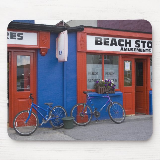 Mousepad Irlanda, Strandhill. Fachadas de lojas com bicicle (Frente)