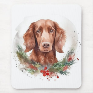 Mousepad Irlandês Red Setter Christmas Wreath Festivo Pup