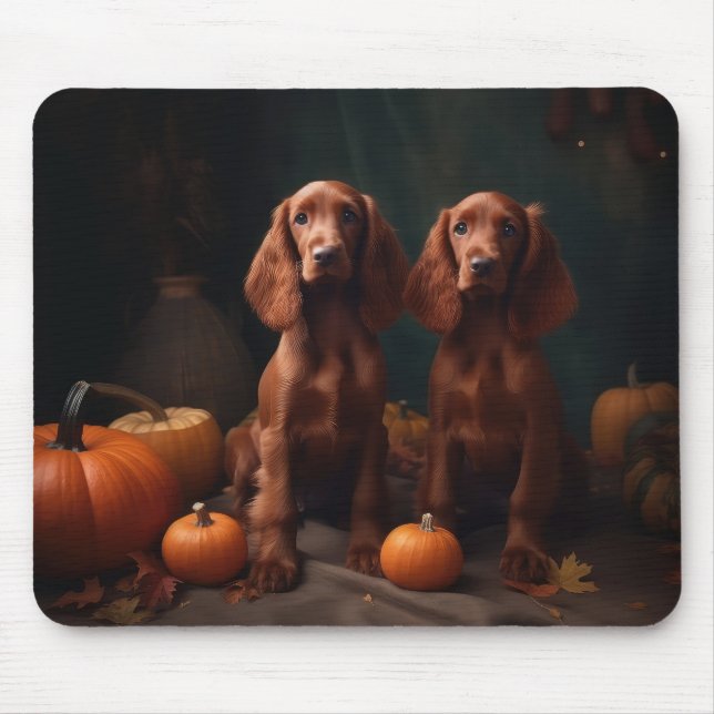 Mousepad Irlandês Red Setter Puppy Autumn Delight Pumpkin (Frente)