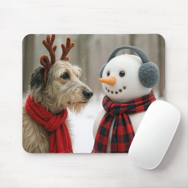 Mousepad Irlandês Wolfhound com um Boneco de Neve Fofo (Com mouse)