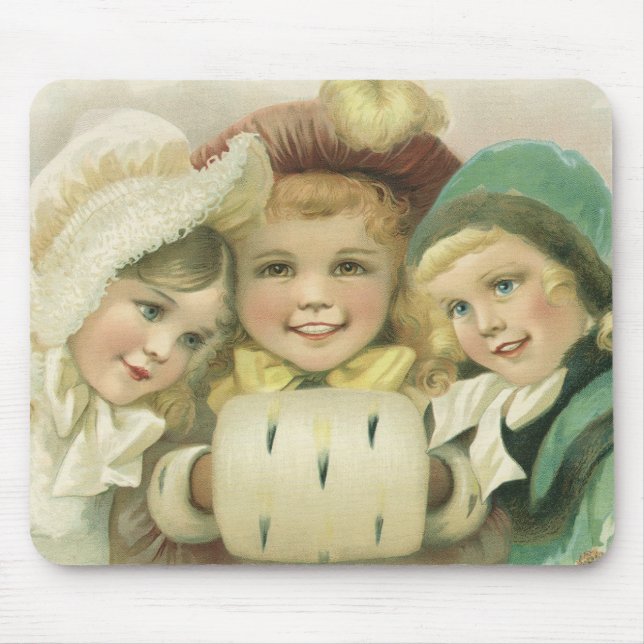 Mousepad Irmãs do Natal Vintage, Crianças Vitorianas (Frente)