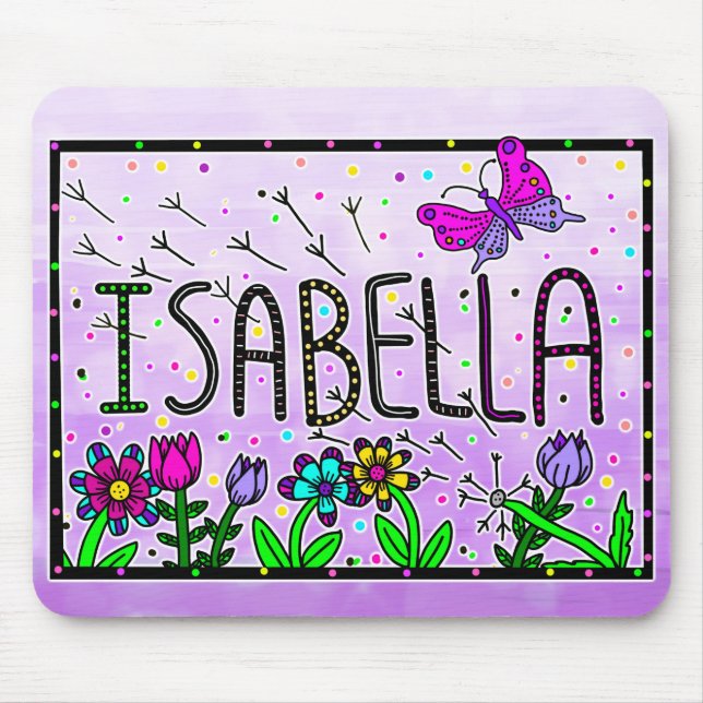 Mousepad Isabella - O nome Isabella Whimsical Drawing (Frente)