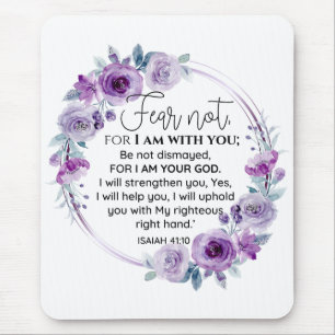 Mousepad Isaiah 41:10 Medo não Escritura Floral Roxa