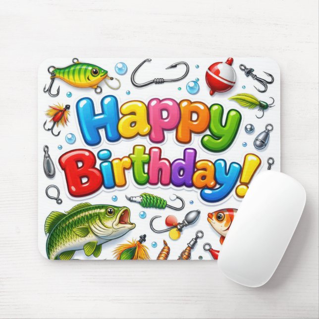 Mousepad Isca e Anzol de Aniversário (Com mouse)