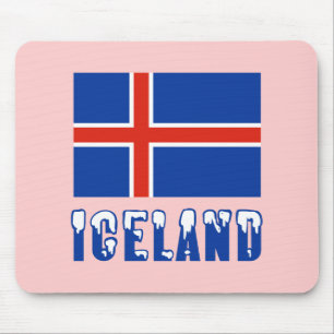 Mousepad Islândia em Letras Coberto de Neve e Bandeira da I