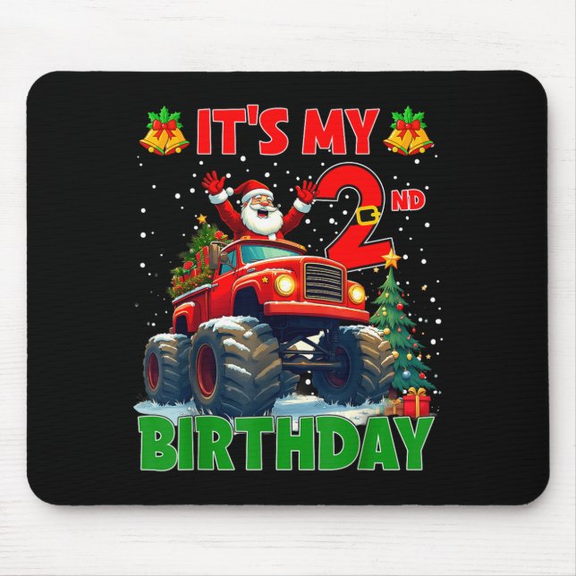Mousepad It’s My 2nd Birthday Xmas Santa Monster Truck Chri (Frente)