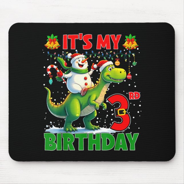 Mousepad It’s My 3rd Birthday Xmas Snowman Riding Dinosaur  (Frente)