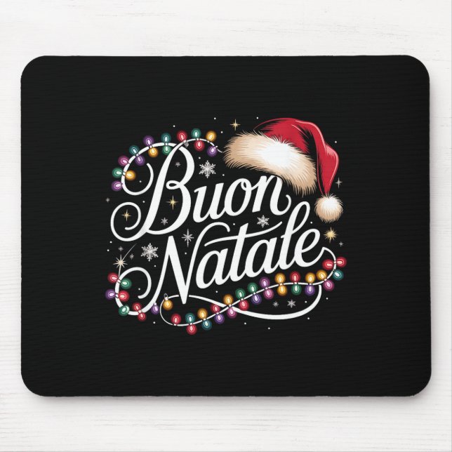 Mousepad Italian Family Christmas Lights Red Santa Hat Buon (Frente)