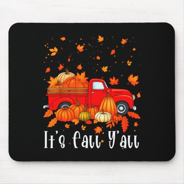 Mousepad It's Fall Y'all Pumpkin Truck Autumn Tree Hello Fa (Frente)