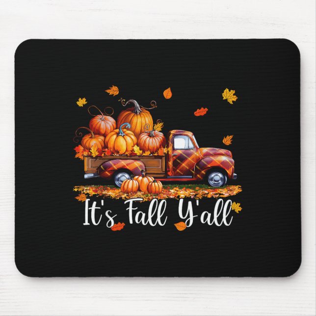 Mousepad It's Fall Y'all Pumpkin Truck Autumn Tree Hello Fa (Frente)