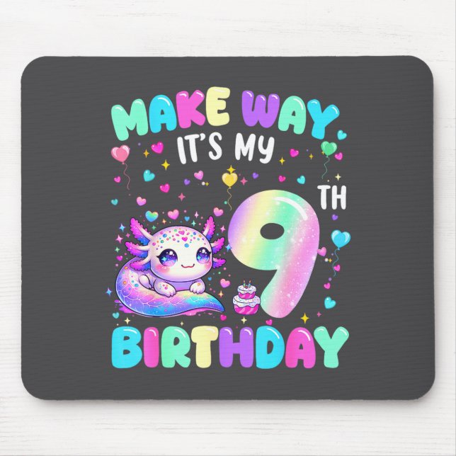 Mousepad It's My 9th Birthday Girl Cute Axolotl 9 Year Old  (Frente)