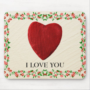 Mousepad J Love You moldura de rosa com coração