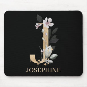 Mousepad J Monograma Placa Personalizada Floral para Mouse