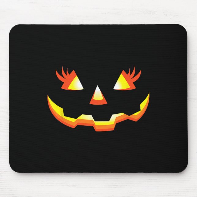 Mousepad Jack O Lanterna Face Pumpkin Eyelashes Halloween C (Frente)