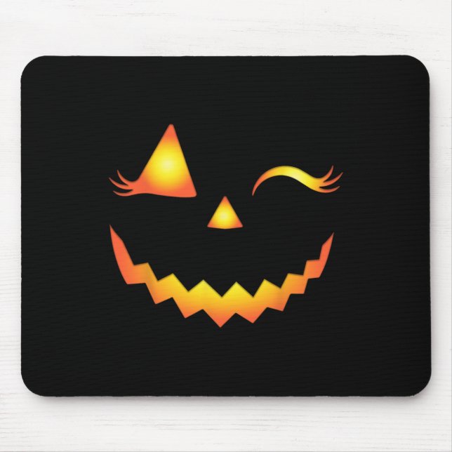 Mousepad Jack O Lanterna Face Pumpkin Eyelashes Hallowen Co (Frente)